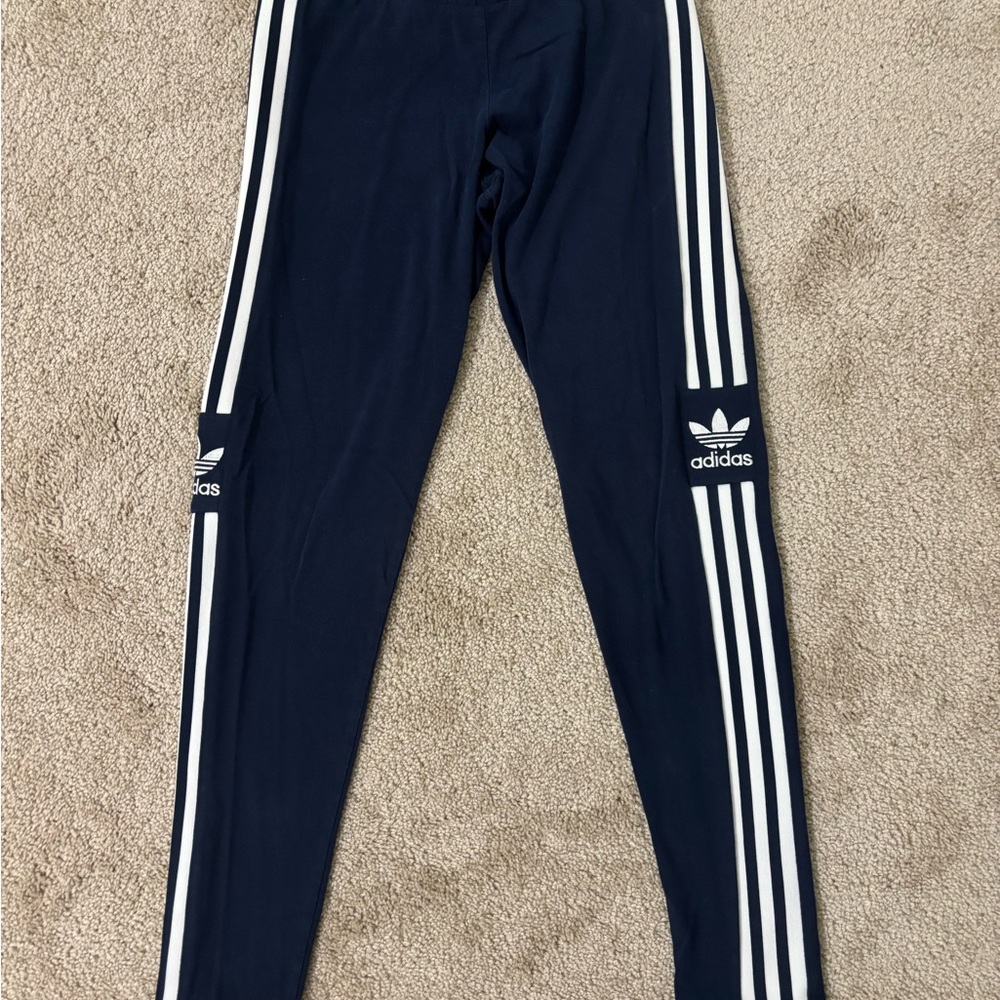 Adidas Navy Leggings with Signature White Stripes